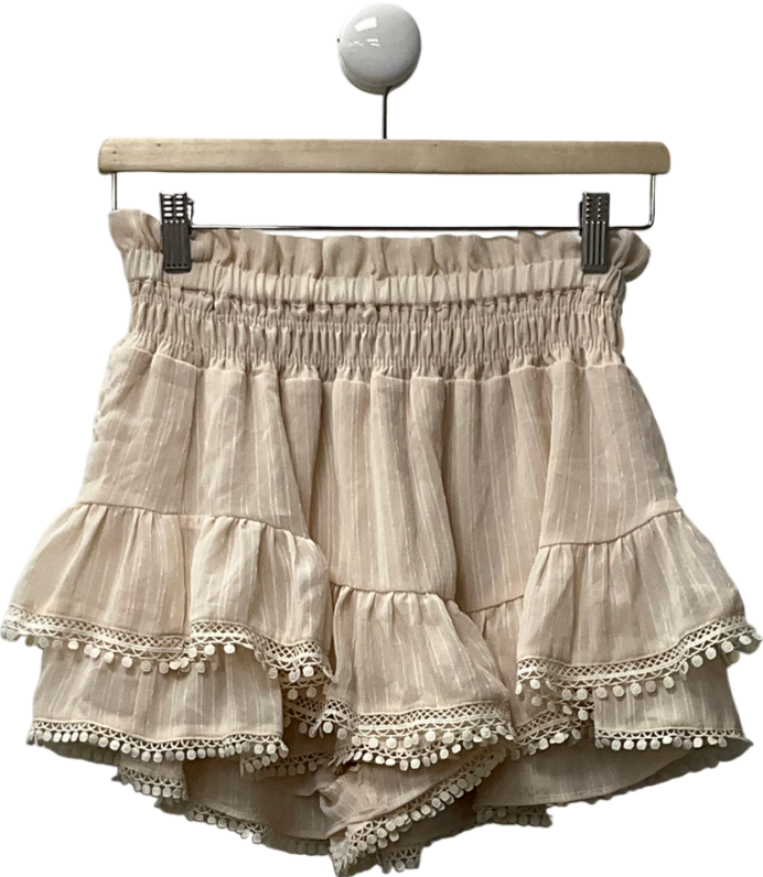 Noughts & Kisses Beige Frill Mini Skirt UK S