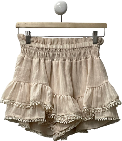 Noughts & Kisses Beige Frill Mini Skirt UK S