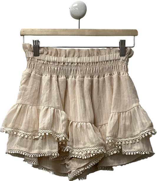 Noughts & Kisses Beige Frill Mini Skirt UK S