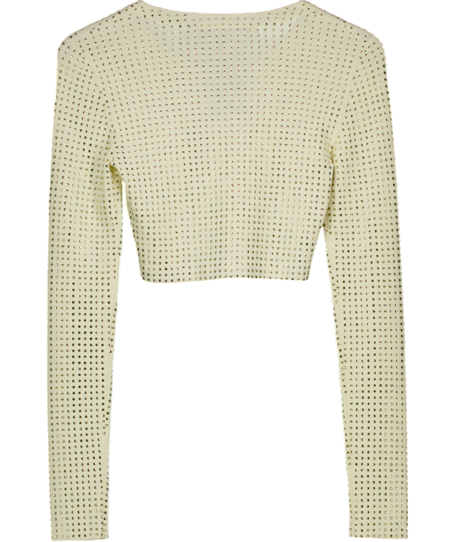 Aya Muse Cream Spara Crystal-embellished Cropped Top UK S