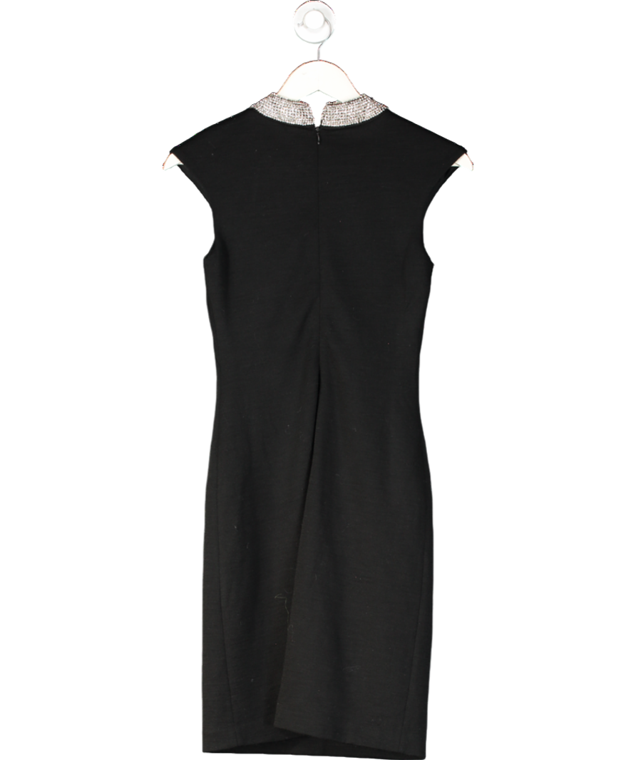 Milly Black Embellished Neck Wool Midi Dress UK S