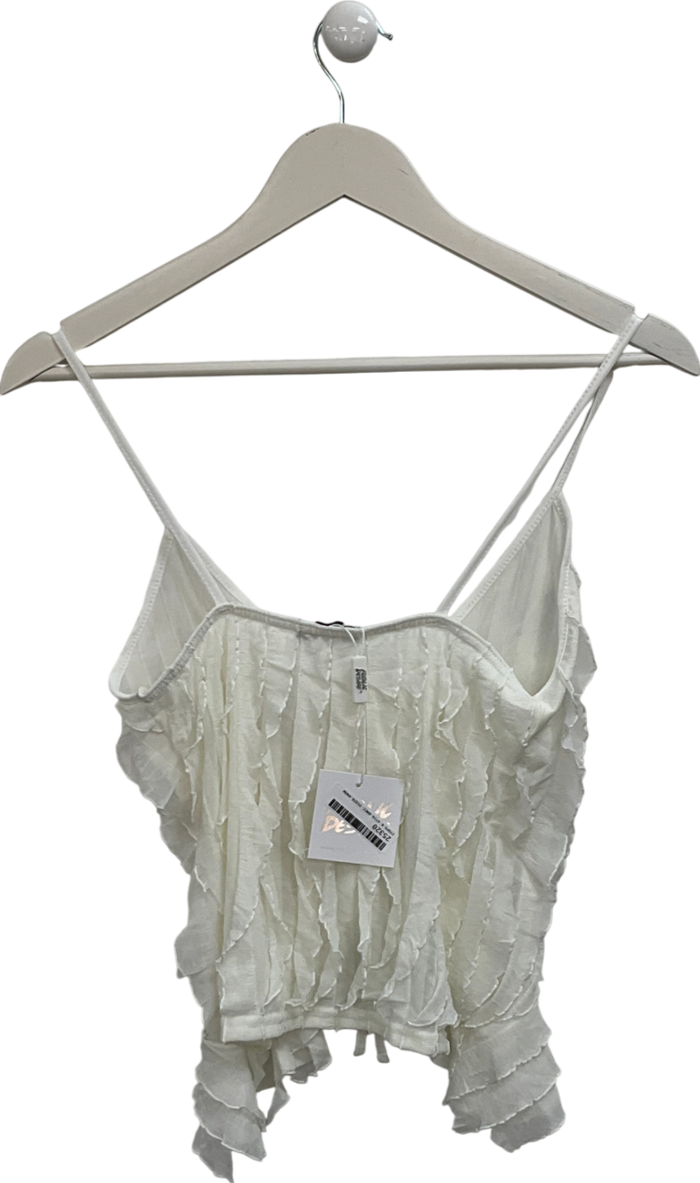 Public Desire Cream Ruffle Detail Tie Front Top UK 8