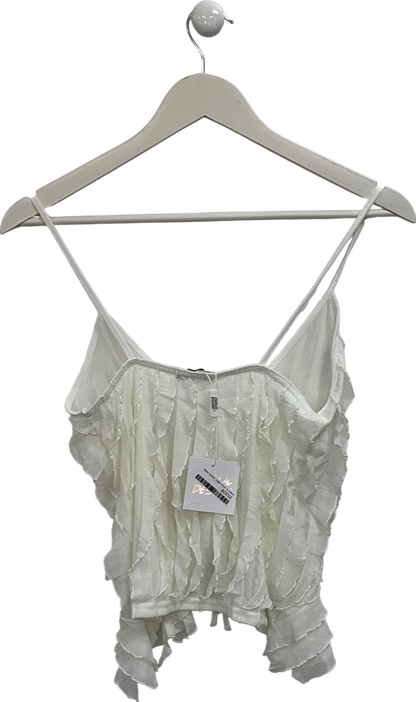 Public Desire Cream Ruffle Detail Tie Front Top UK 8