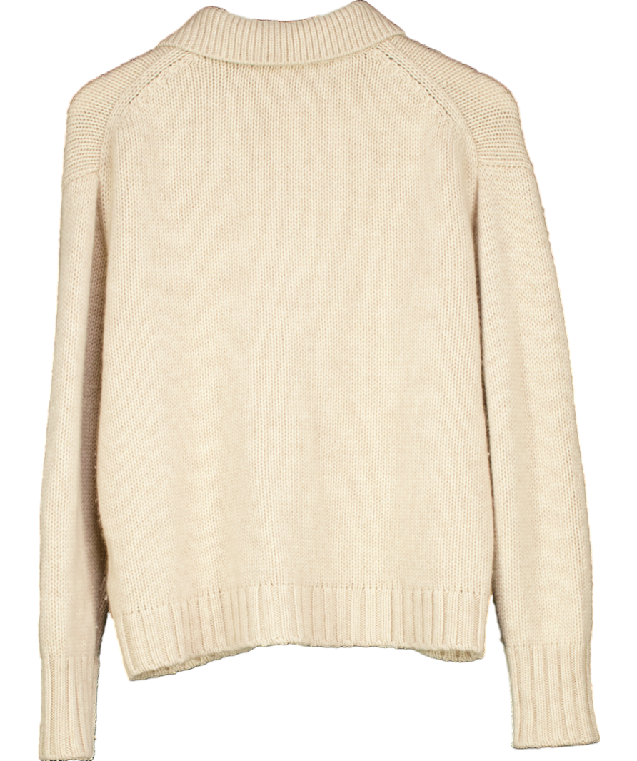 Soft Goat Beige 100% Cashmere Button Up Jumper UK S