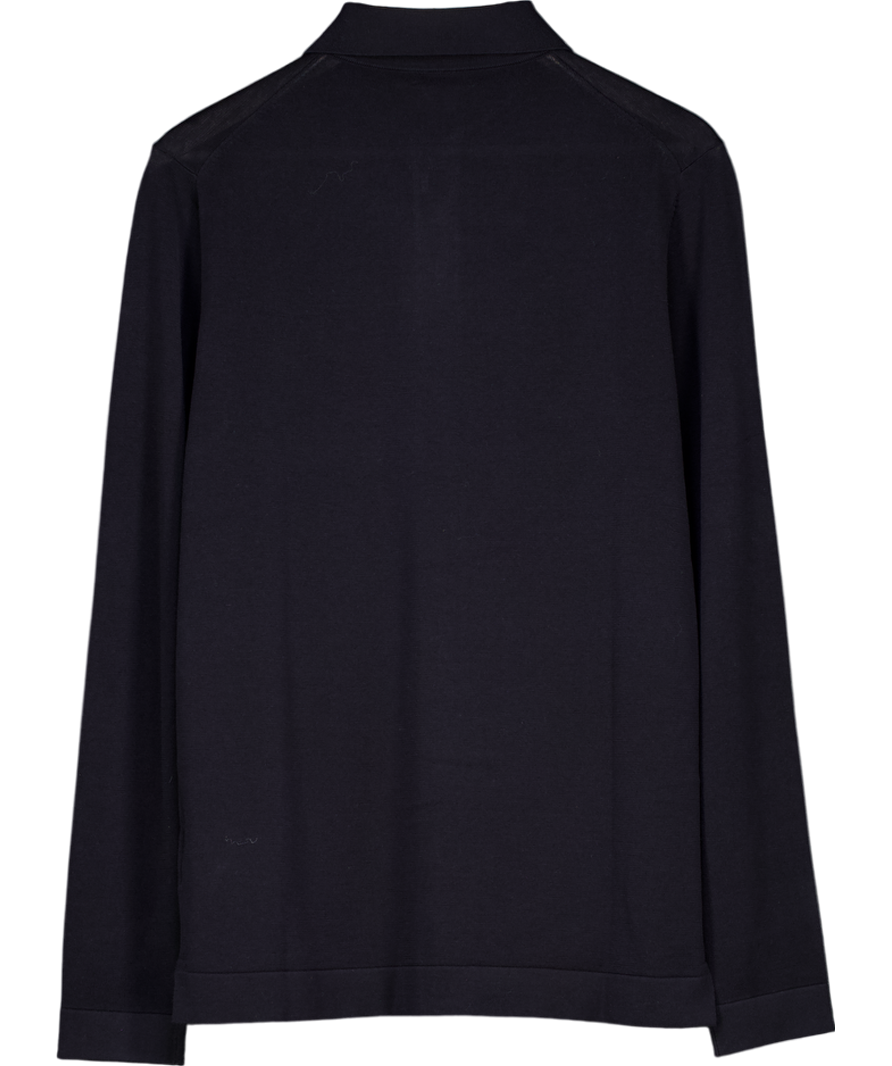 Suit Supply Blue Long Sleeve Polo Cardigan in Californian Cotton & Mulberry Silk UK M