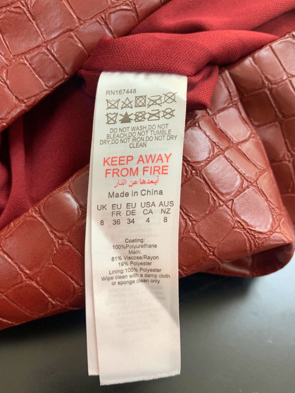 PLT Label Burgundy One Shoulder Faux Leather Dress UK 8