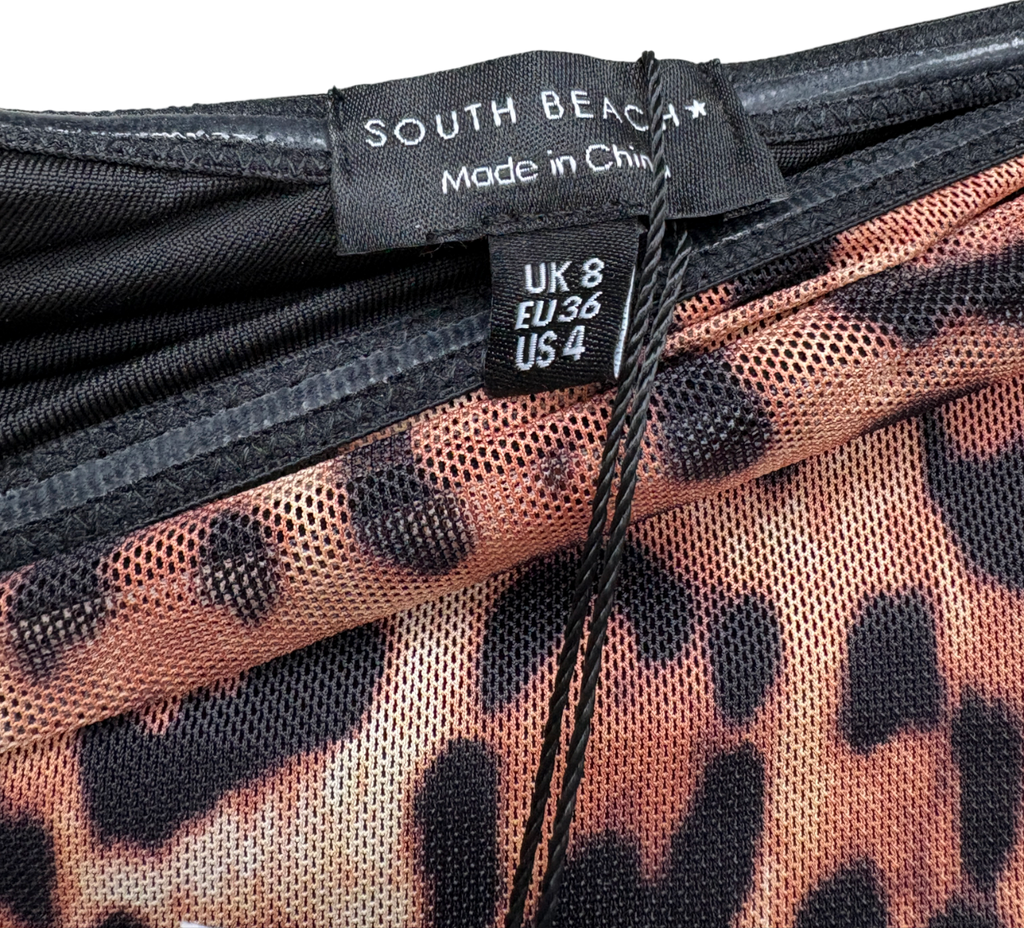 South Beach Brown Printed Mesh Strapless Maxi Dress UK 8