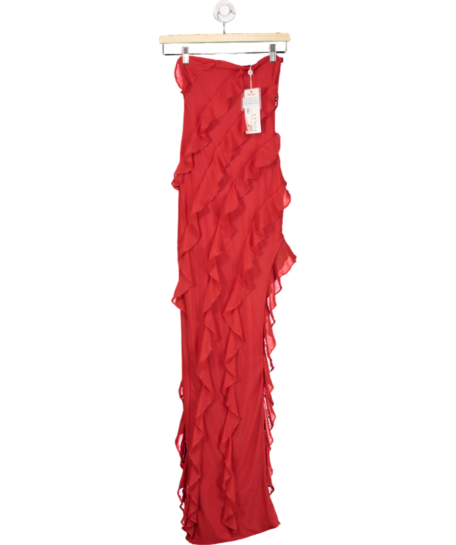 Oh Polly Bandeau Ruffle Detail Maxi Dress In Red UK 4