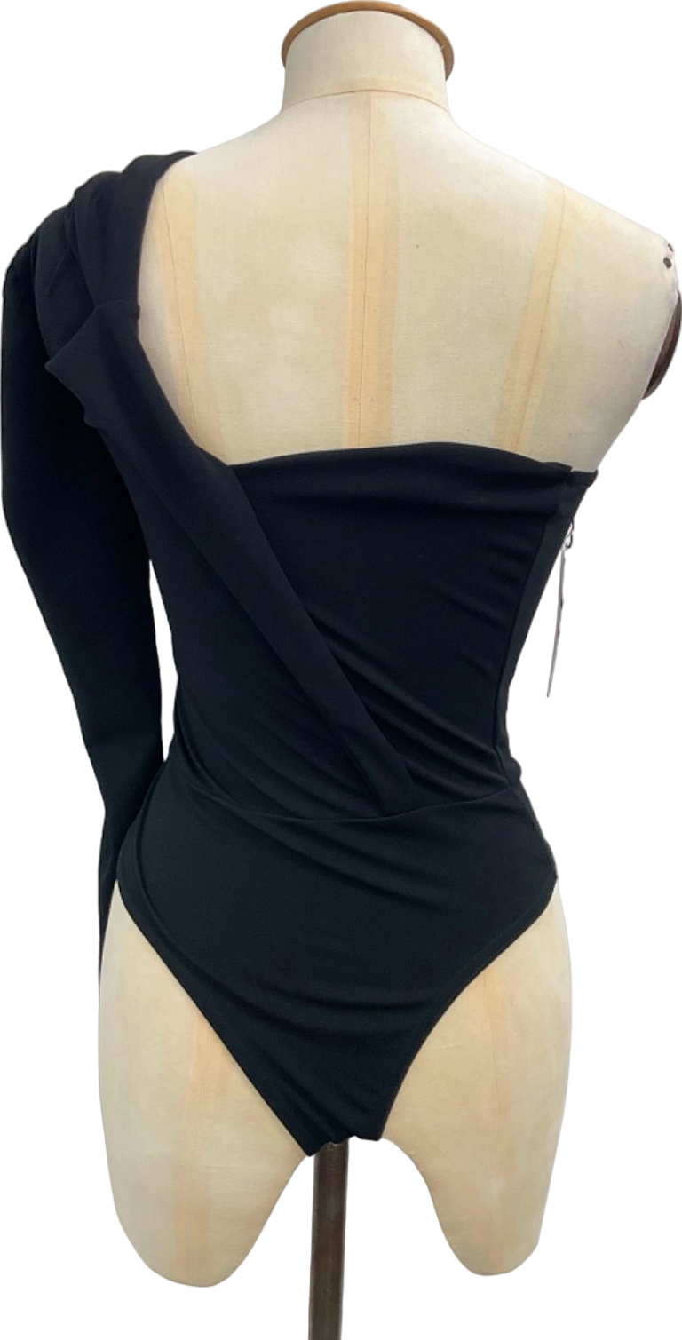 PrettyLittleThing Black One Shoulder Bodysuit UK 6