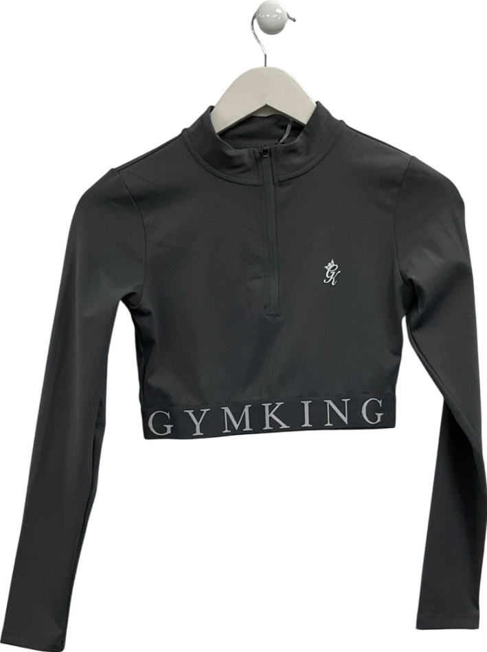 GYM KING Grey Impact 1/4 Zip Crop Top UK 8