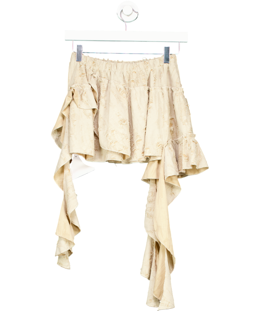 Ego Beige Distressed Mini Skirt With Layered Panels And Frill Detail UK 8