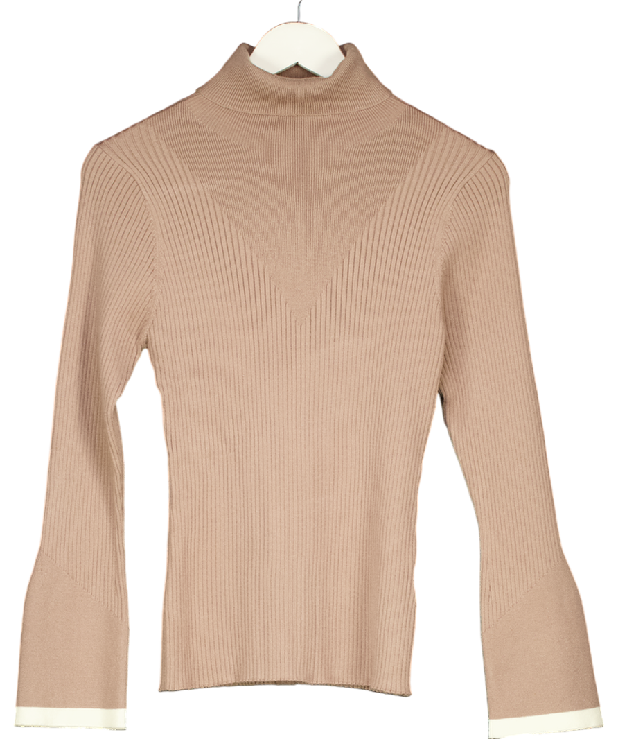 Varley Beige Ravena Ribbed Knit Top UK S