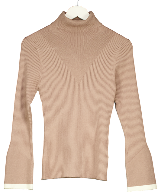 Varley Beige Ravena Ribbed Knit Top UK S