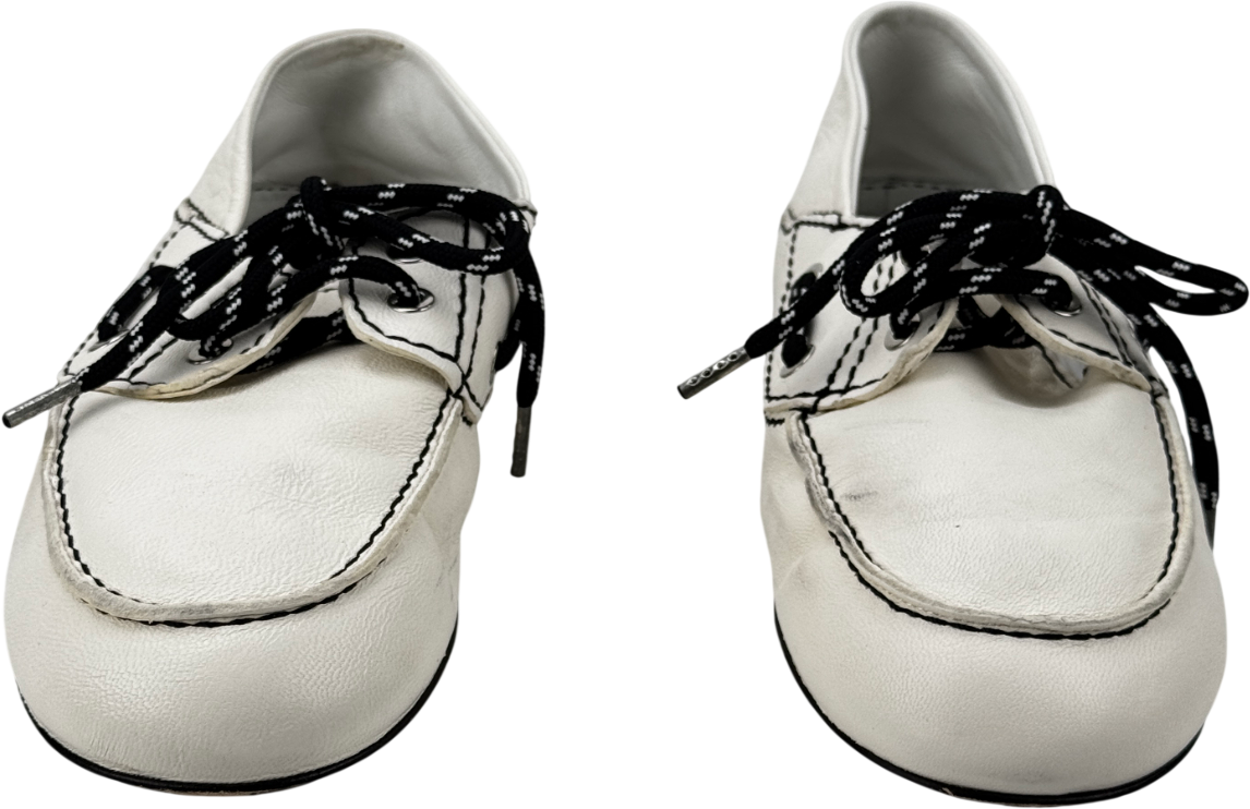 SANDRO White Contrast-lace Foldable-heel Leather Boat Shoes UK 4 EU 37 👠