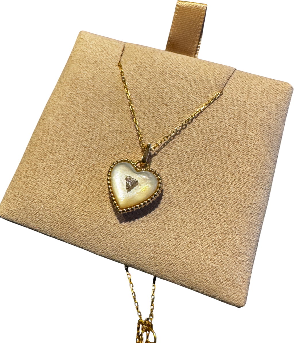 GINGIBERI 14k Solid Yellow Gold Mother Of Pearl & Lab Diamond Locket Pendant & Gold Vermail Chain