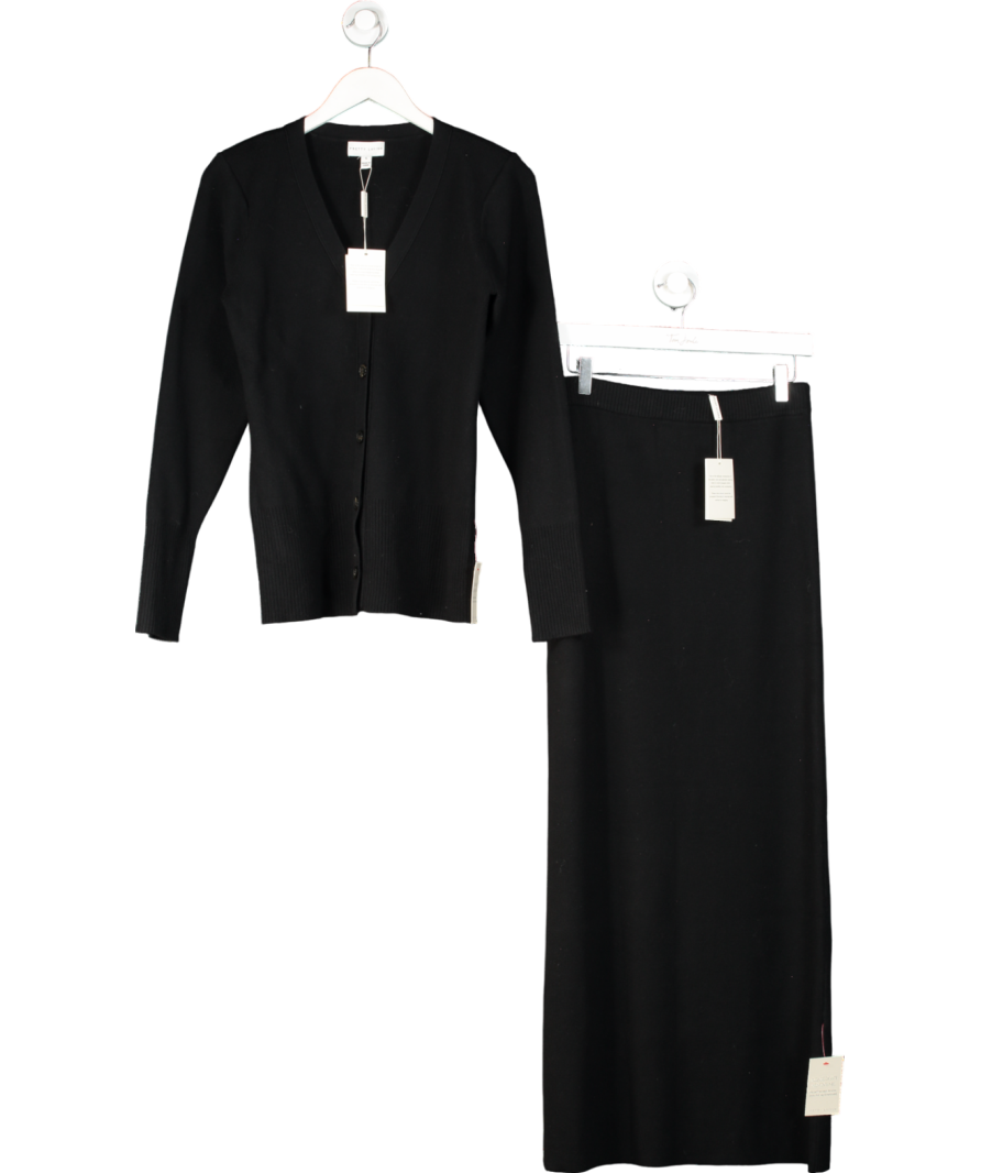 PRETTY LAVISH Black Justine Rib Knit Button Cardigan And Skirt UK S