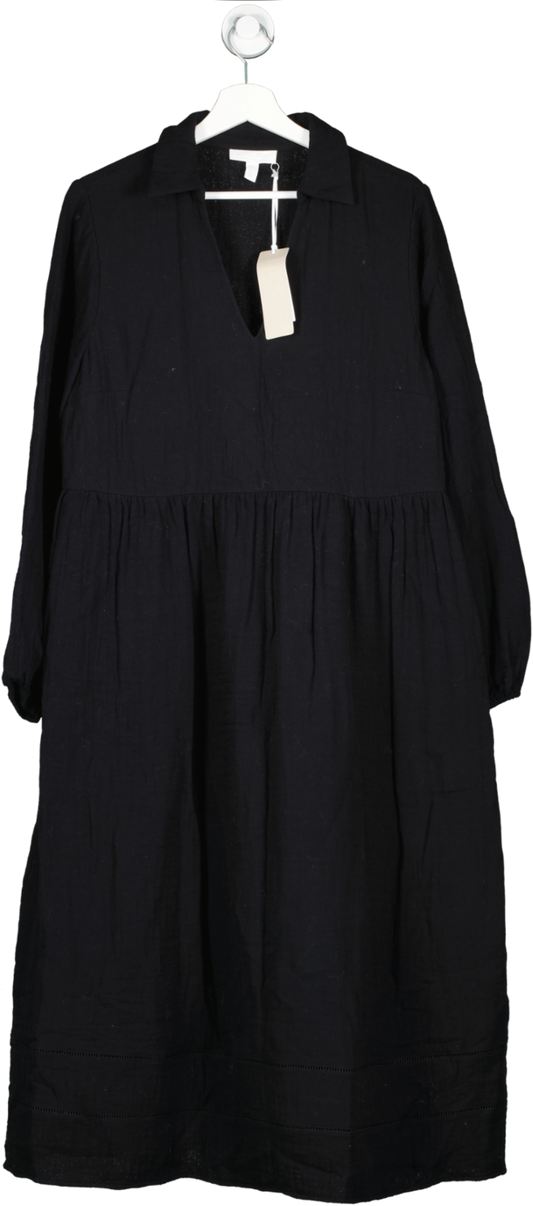 The White Company Black Organic Double Cotton Shirt Dress UK 14