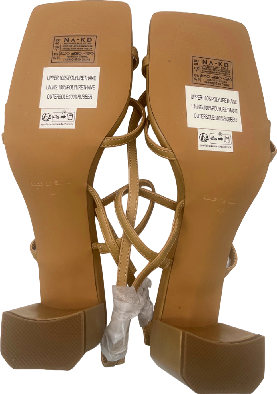NA-KD NUDE Strappy block heel Sandals EU 40 UK 7