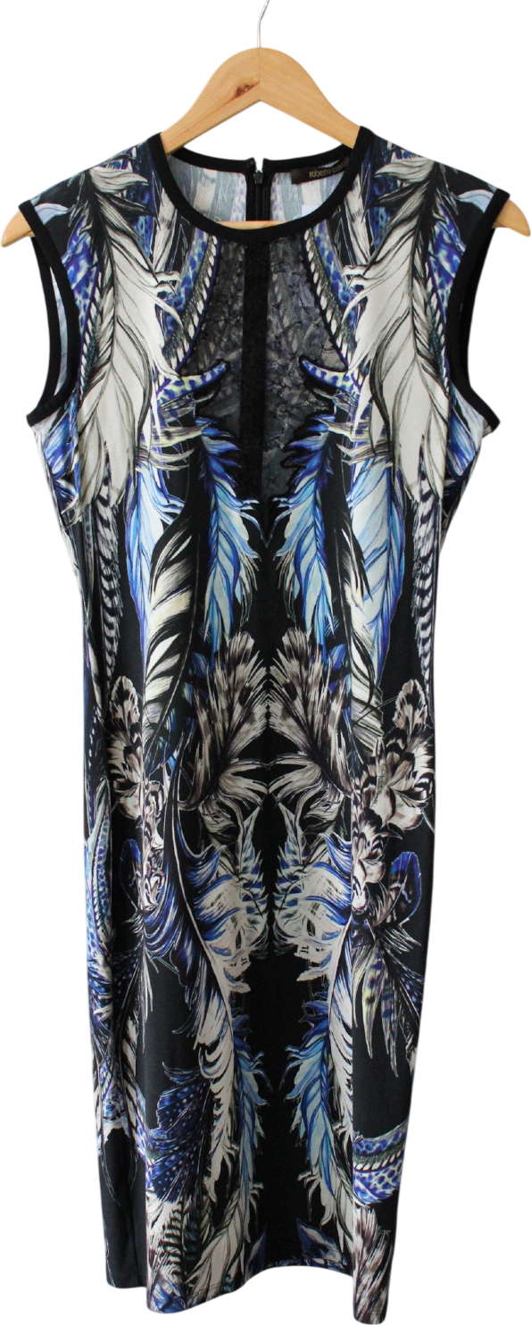ROBERTO CAVALLI Blue / Multi Lace Insert Shift Midi Dress It44 UK 12