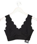 WISKII ACTIVEWEAR Black Scalloped Activewear Bra Top UK M