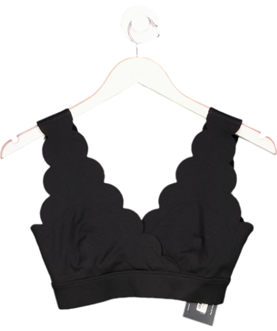 WISKII ACTIVEWEAR Black Scalloped Activewear Bra Top UK M