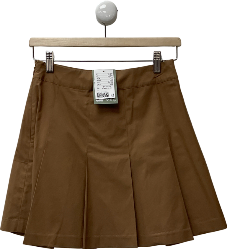 H&M Beige Pleated Mini Skirt UK 8