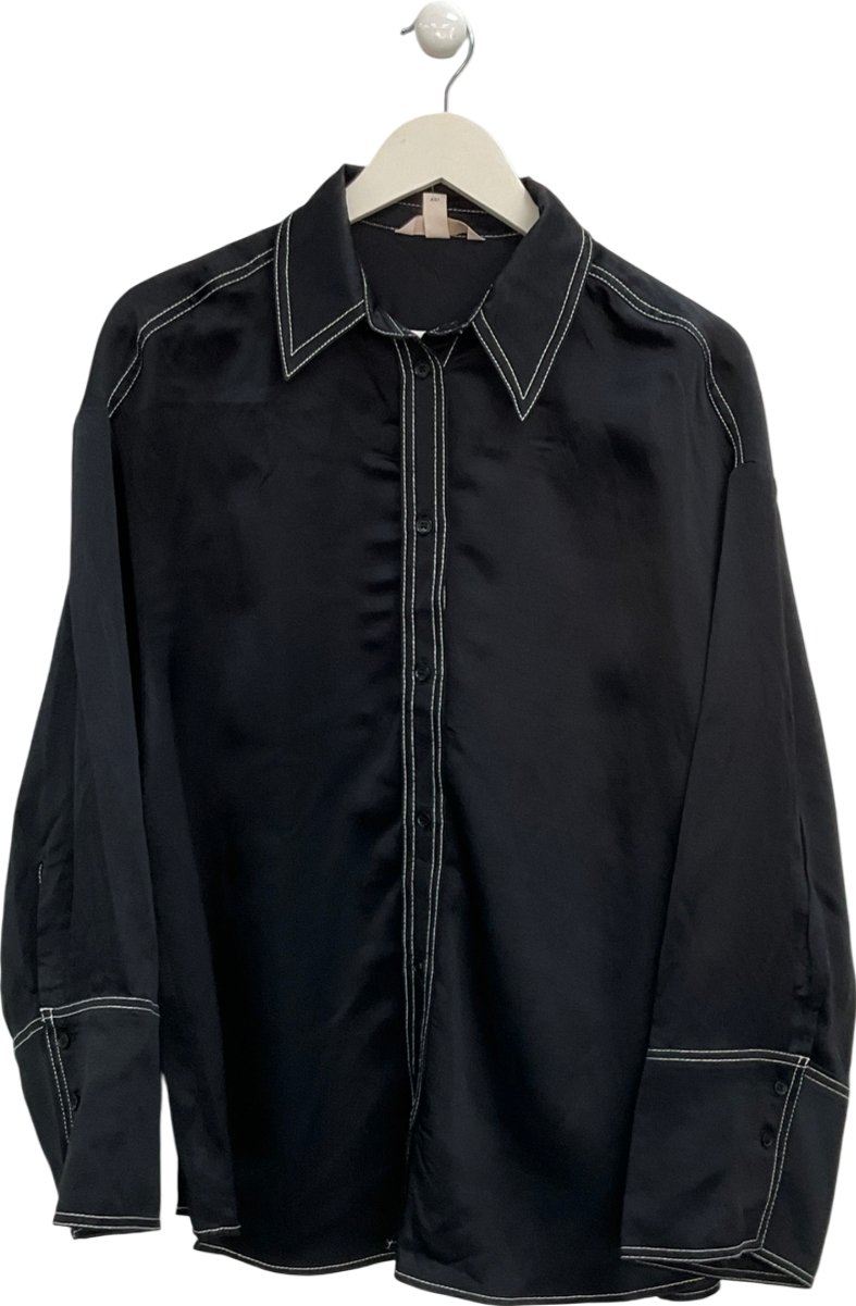 H&M Black Contrast Stitch Satin Shirt UK S