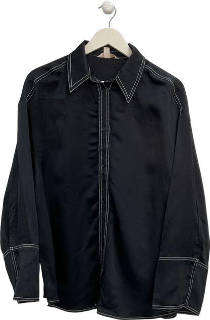 H&M Black Contrast Stitch Satin Shirt UK S