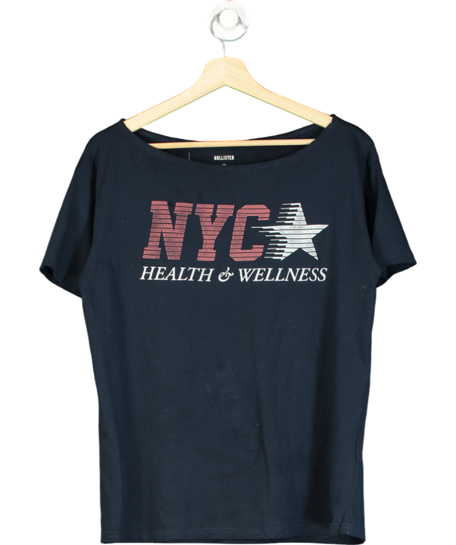 Hollister Blue Oversized Off-the-shoulder Nyc Graphic Tee UK XS