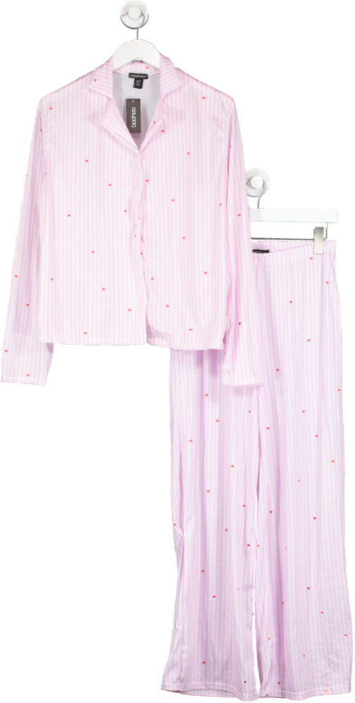 boohoo Pink Petite Love Heart Pinstripe Pyjama Set UK 12