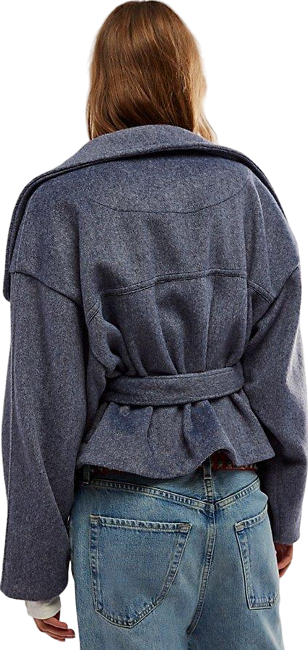 Free People Blue Cashmere-feel Belted Jacket UK S