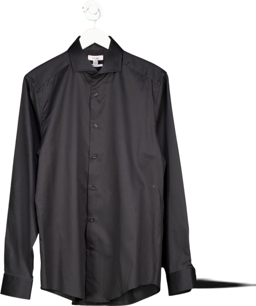 REISS Black Slim Fit Two-fold 100% Cotton Shirt UK L