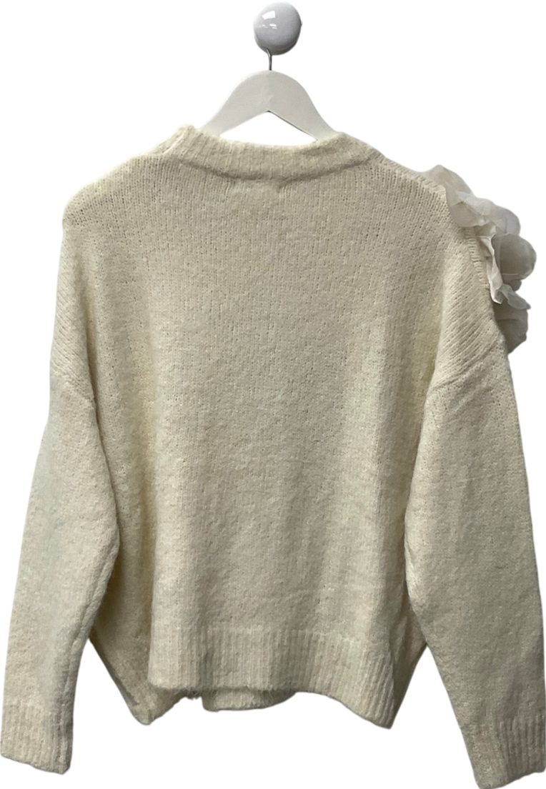 Bisou's Project White Fleur Knit With Large Flower And Pearls UK M/L