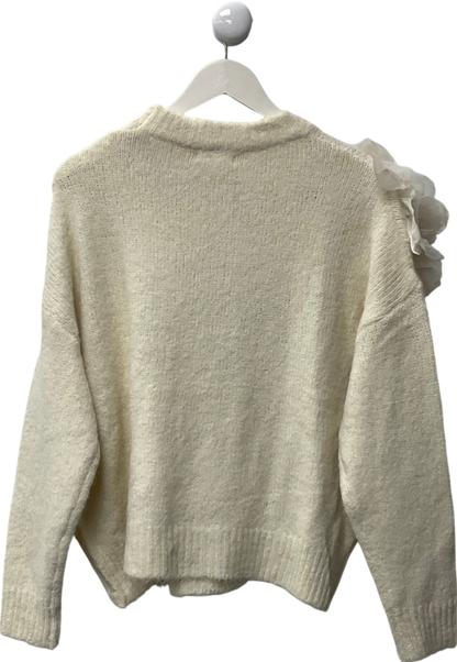 Bisou's Project White Fleur Knit With Large Flower And Pearls UK M/L