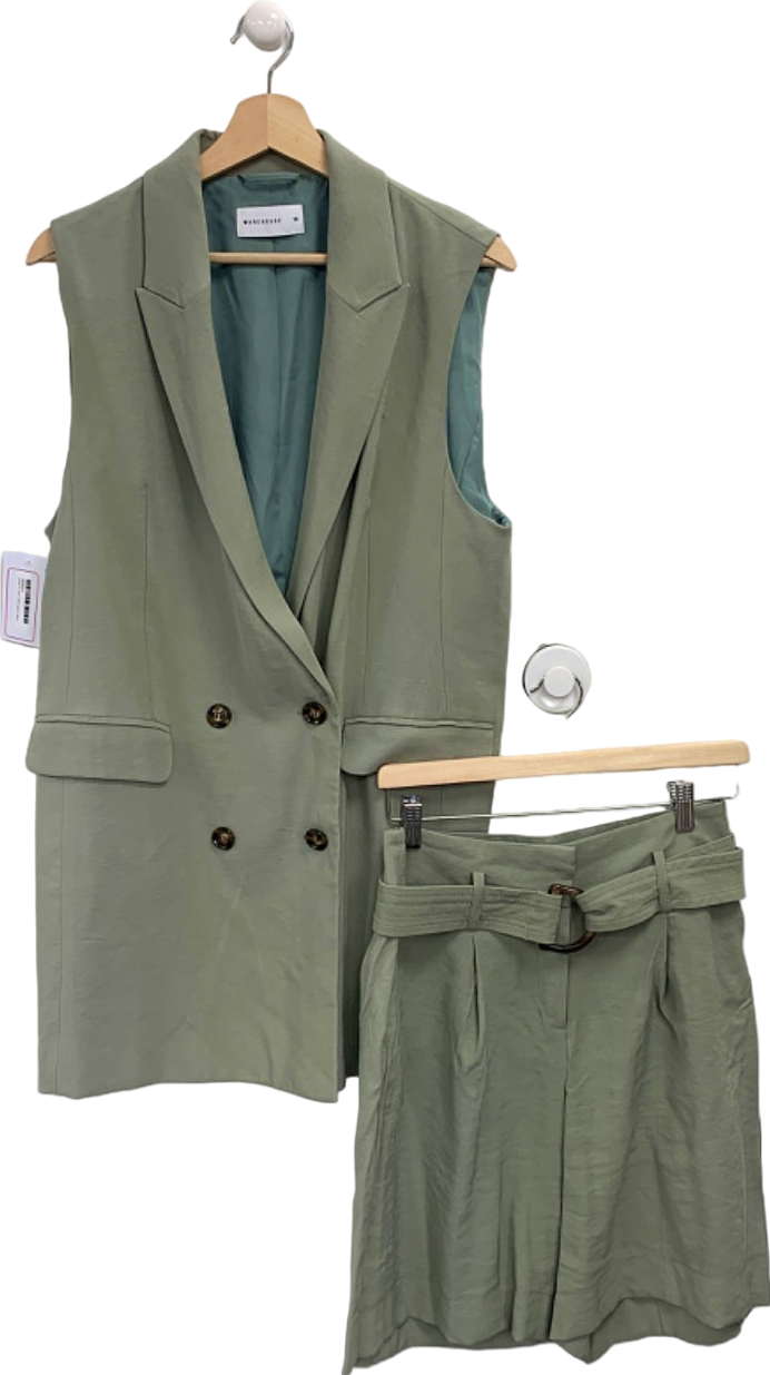 Warehouse Sage Green Double-Breasted Sleeveless Blazer and Summer Shorts Set UK 10