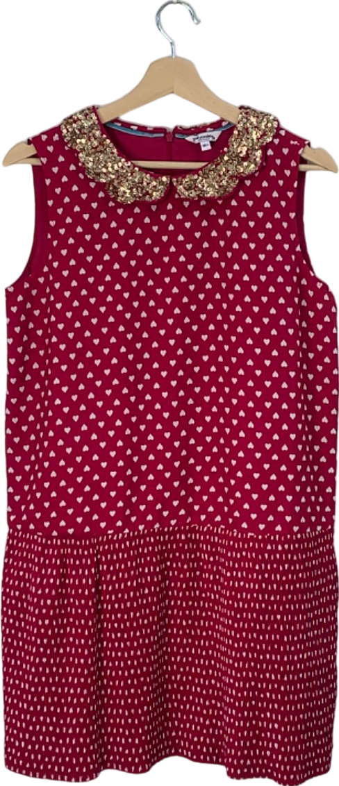 Boden Red and White Heart Print Dress with Sequin Collar Size 16 Years+