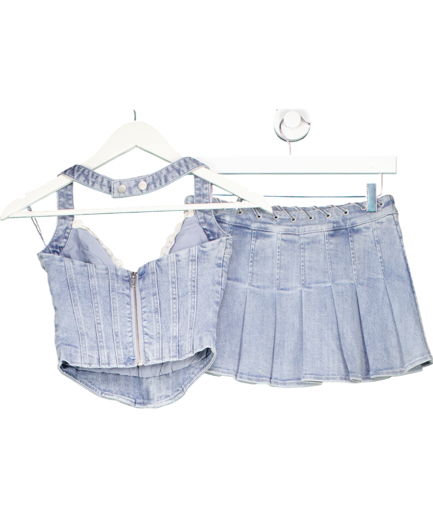 Oh Polly Blue Lotta Halterneck Corset Top And Laika Low-rise Pleated Mini Skirt UK 6