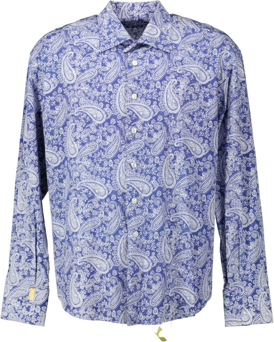 Billionaire White / Blue Paisley Print Gold Cut Long Sleeve Shirt UK 5XL