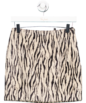 Rotate Printed Faux Fur Skirt Black Print UK 6