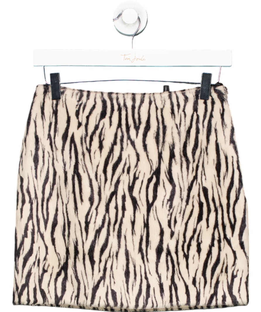 Rotate Printed Faux Fur Skirt Black Print UK 6