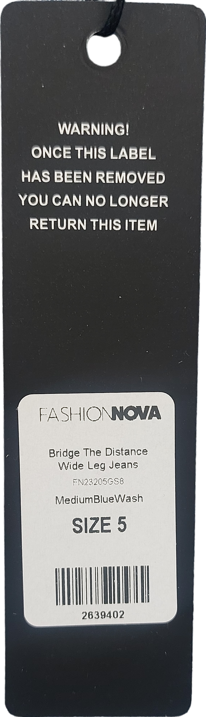 Fashion Nova Blue Bridge The Distance Wide Leg Jeans UK S