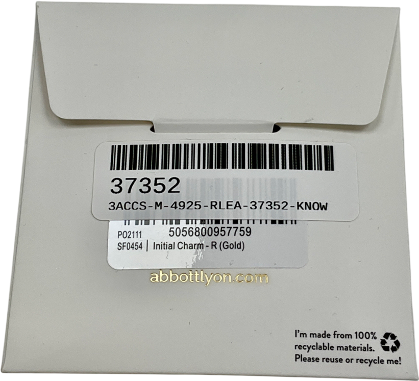 Abbott Lyon Metallic Initial Charm R Gold One Size