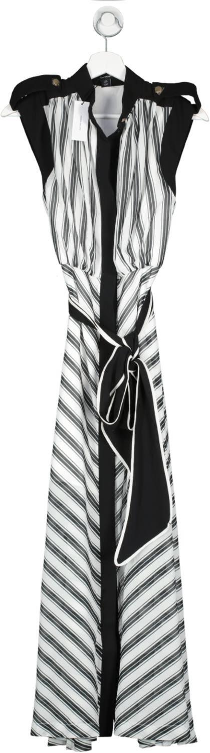 Karen Millen Black Military Striped Belted Woven Midi Dress UK 8