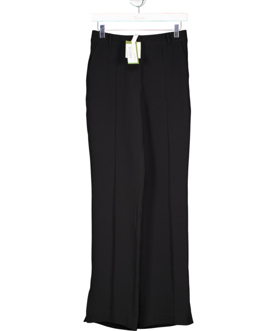 Lily Silk Black Silk Straight Leg Trousers With Side Slit UK 8
