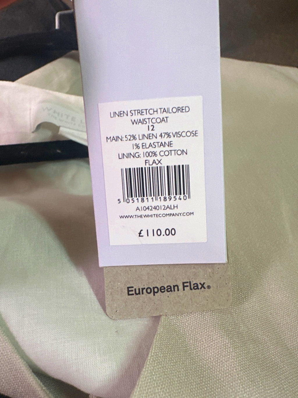 The White Company White Linen Stretch Tailored Waistcoat UK 12