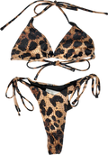 Brown Leopard Print Studded Bikini UK S