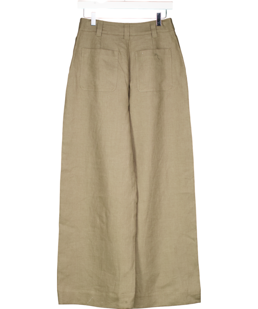 REISS Beige Ashby Wide Leg Linen Trousers UK 8