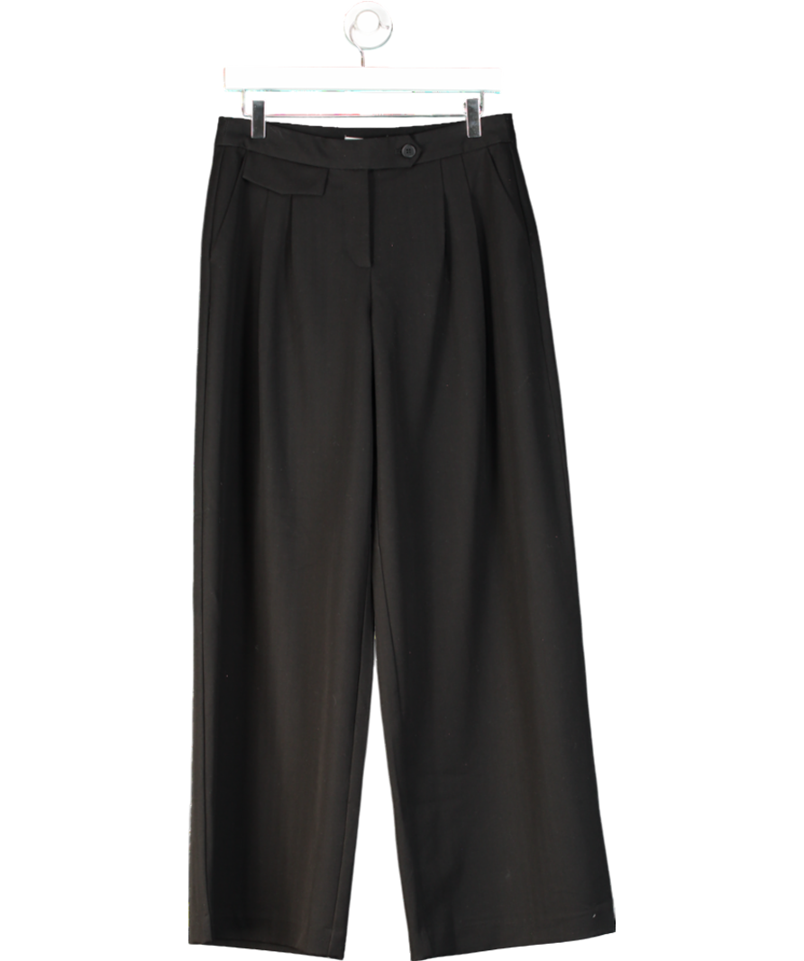 NA-KD Black Pleated Wide Leg Trousers UK 8