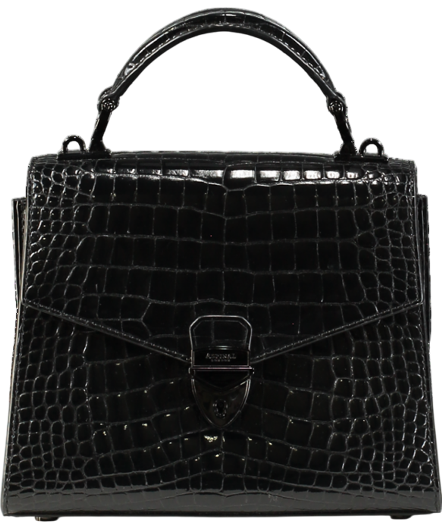 Aspinal Of London Mini Mayfair 2 Black Patent Croc Top Handle Bag