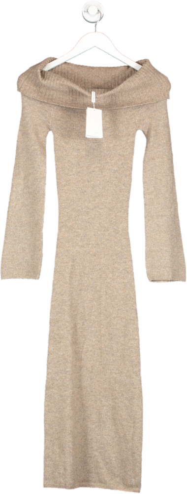 PRETTY LAVISH Brown Soreya Bardot Knit Dress UK XS